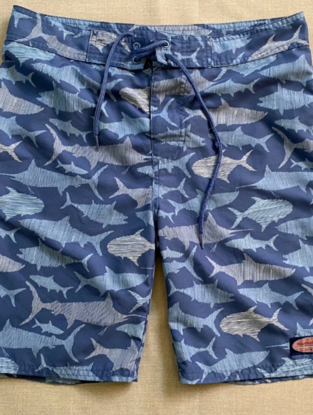 Vineyard Vines Boy’s Youth XL (18) Tropical Shark Print Swim Trunks Shorts Blue
